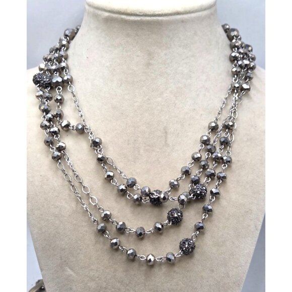 MIxed Media Silver Gray Floating Beads On 46" Chain by INC - Picture 4 of 4